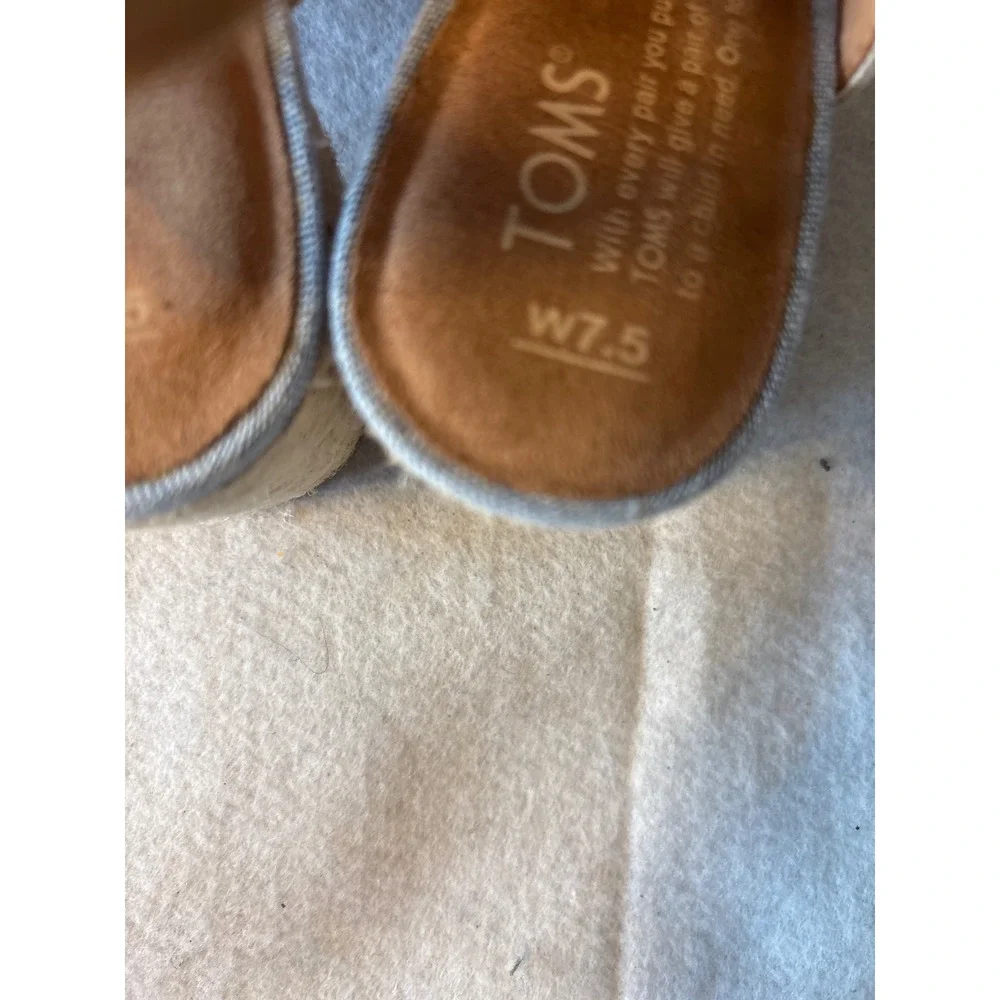 TOMS Block‎ Heel Sandals Womens 7.5 Blue Cream Tan Good Mixed Media Espadrille